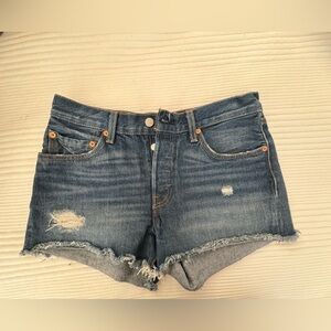 Levi, button fly jean shorts, color- silver lake, size 27